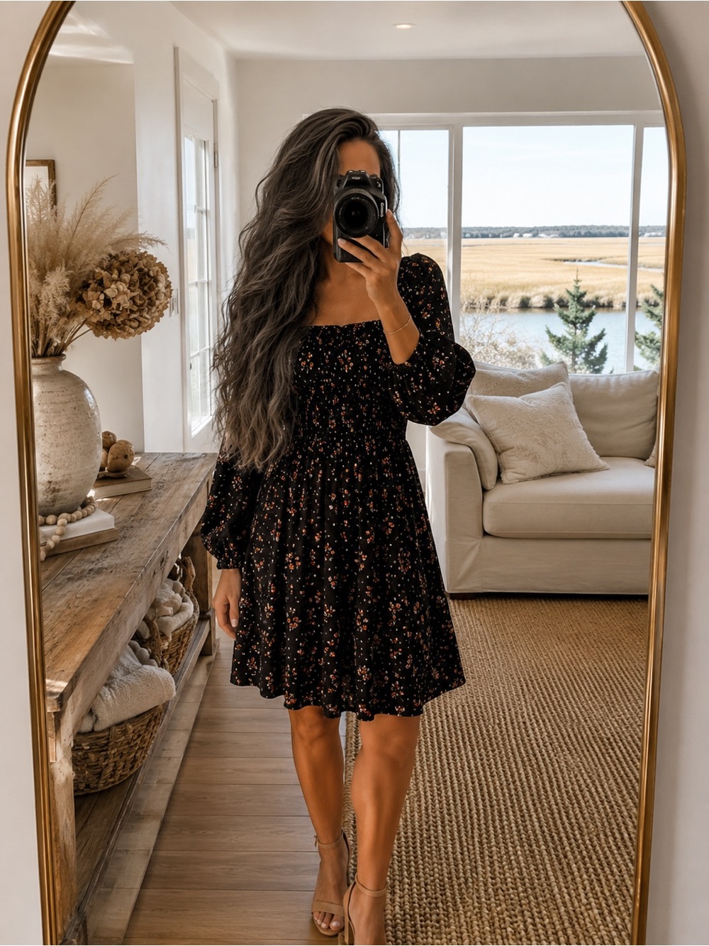 ✨ Free People Black Floral Long Sleeve Dress ✨